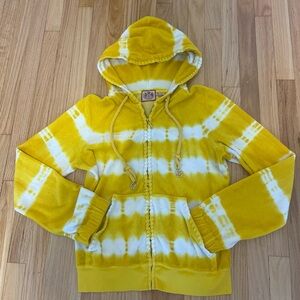 Vintage Juicy Couture Hoodie Jacket Tie Dye Yellow Gold Zip Up Large USA Made